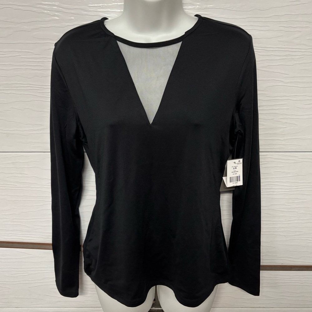 NWT Suzy Shier Long Sleeve Mesh V Neck Top Size Large